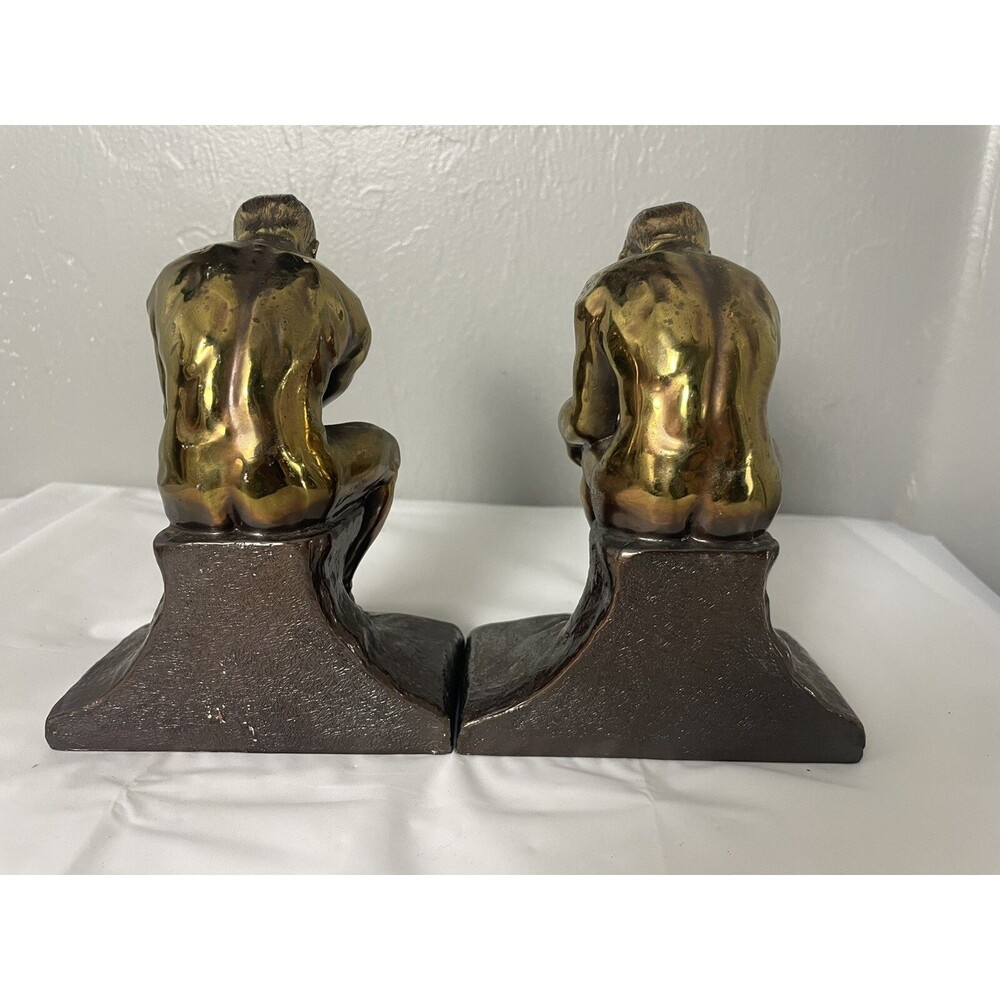 Vintage Art Thinking Man Bookends The Thinker Aguste Rodin Style Philosophy - Picture 6 of 16